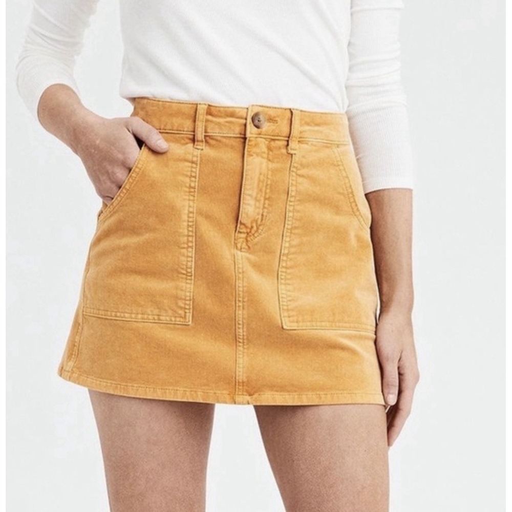 American Eagle Mustard Yellow Corduroy A-Line Mini Skirt Womensā 2 Regular